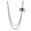 Detail of punk silver hip-hop pants chain with crystal skull and crossbones charm - Silver/Black Zirconia
