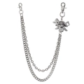 Detail of silver double-layered hip-hop pant chain with pirate skull and crossbones charm - Silver/Black Zirconia
