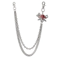 Detail of silver double-layered hip-hop pant chain with red rhinestone skull charm - Silver/Red Zirconia