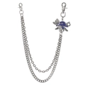 Detail of silver double hip hop wallet chain with blue rhinestone pirate skull charm - Silver/Blue Zirconia