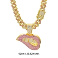 Dames cubaanse schakelketting met roze stras lip hanger in goudkleurige finish - Met Cubaanse Ketting / 50cm / Goud