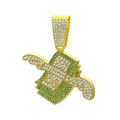 Détail du pendentif hip hop dollar avec strass verts et design d'ailes volantes - Pendentif Uniquement (Sans Chaîne) / Or