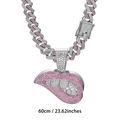 Roze strassteen lippen hanger aan een 60 cm zilveren Cubaanse schakelketting - Met Cubaanse Ketting / 50cm / Zilver