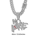 Pendente cuore spezzato No Love argento con catena cubana da 60cm stile hip-hop uomo - Catena Cubana 50cm / Argento