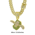 Collier cubain de 60cm doré hip hop avec pendentif signe dollar ailé et strass brillants - Ensemble Chaîne Cubaine 50cm / Or