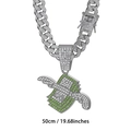 Collier Cuban chain 50cm avec pendentif dollar ailé serti de strass style Hip Hop - Ensemble Chaîne Cubaine 50cm / Argent
