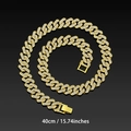 14mm goldene Panzerkette mit weißen Strasssteinen und sicherem Kastenverschluss - Gold 40CM