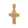 Detail der goldenen 3D-Doppelkreuz-Halskette mit rosa Steinen im Hip-Hop-Street-Style - Gold Basis Rosa Strass Einzelner Anhänger