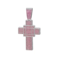 Detail eines silbernen Doppelkreuzanhängers mit rosa Steinen an einer Panzerkette - Silber Basis Rosa Strass Einzelner Anhänger