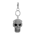 Silver hip-hop keychain featuring a double-layered skull with sparkling rhinestones - Skull Keychain