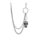 Detail of silver dual-layer hip hop trousers chain with crystal skull pendant - Keychain Trouser Chain Set A