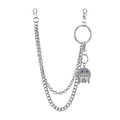 Détail de la chaîne de pantalon double argentée avec pendentif fantôme glacé aux yeux bleus - Ensemble Chaîne de Pantalon Porte-clés Style A