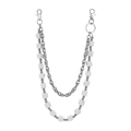 Three-layer trouser chain with silver metal links and white cheese cube beads - White