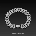 Silbernes 14mm Iced Out Kuba-Gliederkette Armband mit Strassverschluss 20cm lang - Silber 18cm