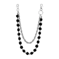 Detail of a multi-layer punk waist chain with silver metal links and black skull cubes - Black