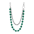 Close-up of double-layer pant chain with green cube beads and silver metal links - Green