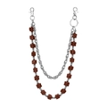 Double-layered hip hop trousers chain with silver links and brown cheese-patterned beads - Brown