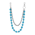 Detail of silver alloy pants chain with sky blue resin dice and dual lobster clasps - Lake Blue