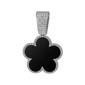 Macro shot of silver clover pendant with black inlay and pavé-set sparkling crystals - Silver Base Black Pendant