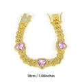 Goldenes Gliederkette Armband mit drei rosa Herzsteinen und Diamantbesatz - Gold Rosa Herz 18CM