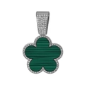 Detailed macro view of the silver flower pendant with green stripes and cubic zirconia - Silver Base Peacock Green Pendant