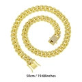 50cm goudkleurige 12mm cubaanse schakelketting met enkele rij diamanten en gesp - 50cm / Goud