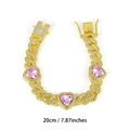 Goldenes Gliederkette-Armband mit weißen Kristallen und drei rosa Herz-Edelsteinen - Gold Rosa Herz 20CM