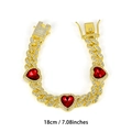 18cm Gold-Panzerarmband mit drei roten herzförmigen Strasssteinen und sicherem Verschluss - Gold Dunkelrot Herz 18CM