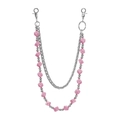 Detail of double-layer pant chain with colorful resin dice and polished metal beads - Pink