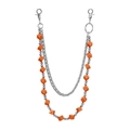 Double-layered streetwear trouser chain with silver metal links and orange dice beads - Orange