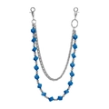 Detail of double-layer metal pant chain with blue geometric cube beads and lobster clasps - Blue