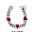 18cm Cuban link bracelet with sparkling white zircons and three red heart charms - Silver Dark Red Heart 18CM