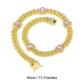 Golden Cuban link necklace with pink heart gems and 45cm length specification - Gold Pink Heart 45CM