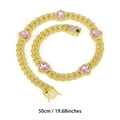 Golden Cuban link necklace with pink heart stones and paved cubic zirconia - Gold Pink Heart 50CM
