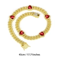 Gold-tone hip-hop Cuban chain necklace with red heart gems and 45cm length scale - Gold Red Heart 45CM