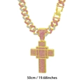 Goldene Cuban-Kette mit geschichtetem pinkem Strass-Kreuzanhänger in 50 cm Länge - Gold Rosa Weiß Strass Halskette