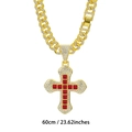 Golden Cuban chain necklace with red square gemstones and white crystal cross pendant - Gold Red Gemstone with Cuban Link Chain