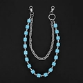 Detail of double-layer waist chain with sky blue dice beads and silver metal links - Lake Blue