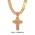 50cm goldene Kubanische Kette mit großem 3D-geschichtetem Kreuzanhänger mit rosa Strass - Gold Rosa Strass Halskette
