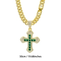 Hip hop gold cross pendant with green square stones and white zircons on 50cm Cuban chain - Gold Green Gemstone with Cuban Link Chain