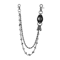 Gotische Punk-Hosenkette mit Metallwürfeln und schwarzem Leder-Sonnenblumen-Anhänger - Antik-Silber