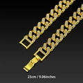 Goldene 13mm Iced Out Kuba-Kette mit hochwertigen Kristallen und 23cm Länge - 23cm / Gold