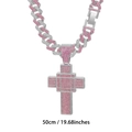 Rosa iced out doppellagige Kreuz-Cuban-Halskette mit einer Länge von 50 cm Detail - Silber Rosa Weiß Strass Halskette