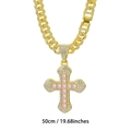 Iced out gold hip hop cross necklace with pink square cubic zirconia on 50cm cuban chain - Gold Pink Gemstone with Cuban Link Chain