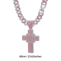 Rosafarbene Kreuz-Anhänger an silberner Panzerkette, Hip-Hop-Stil, 60 cm Länge - Silber Rosa Weiß Strass Halskette
