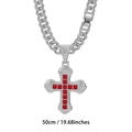 Iced out silver cuban chain with red crystal cross pendant for hip hop jewelry style - Silver Red Gemstone with Cuban Link Chain