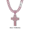Pinkfarbene Iced-Out-Doppelkreuz-Kette mit silberner Gliederkette, Länge 50 cm - Silber Rosa Strass Halskette
