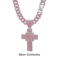 Hip Hop Cuban Kette mit rosa Strass-Doppelkreuz, Silberlegierung, Länge 60 cm - Silber Rosa Strass Halskette