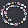 Chic multi-color gemstone necklace with silver chain and white zircon accents - 24 Inch / Platinum
