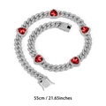 Silver iced out Cuban chain necklace with red heart pendants, 55cm length - Silver Red Heart 45CM